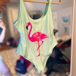 Flamingo bathingsuit and bikini top bundle- price is for the two pieces